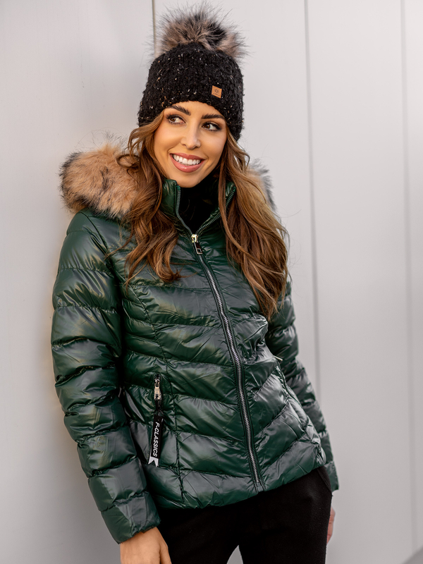 Chaqueta acolchada de invierno con capucha para mujer color verde Bolf 6830