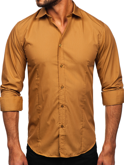 Camisa elegante marrón claro de manga larga para hombre Bolf 1703