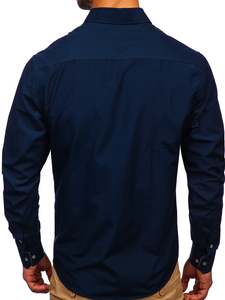 Camisa elegante a manga larga para hombre color azul oscuro Bolf 4711