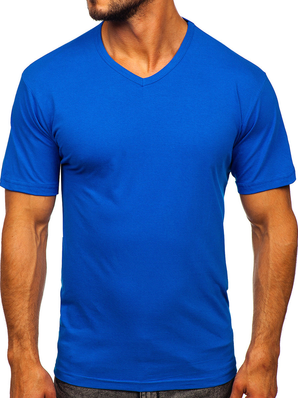 Camiseta azul lisa de hombre con cuello en V Bolf 192131