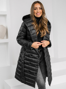 Abrigo largo de invierno acolchado con capucha para mujer color negro Bolf 5M3159A