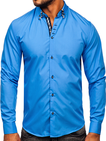 Camisa de manga larga para hombre azul Bolf 3762