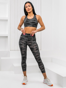 Conjunto deportivo camuflaje de dos piezas para mujer negro Bolf XL016