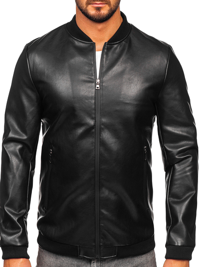 Chaqueta bomber de cuero para hombre negro Bolf 11Z8015