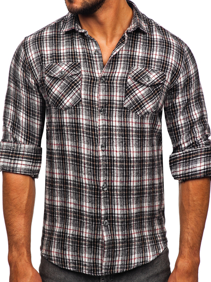 Camisa de franela a manga larga para hombre color negro y blanco Bolf 20731-2