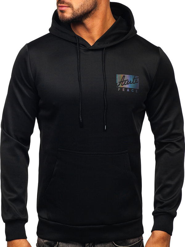 Sudadera con capucha e impresión para hombre negro Bolf HY971