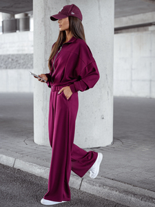 Conjunto de sudadera con cremallera de dos piezas para mujer color burdeos Bolf 821109