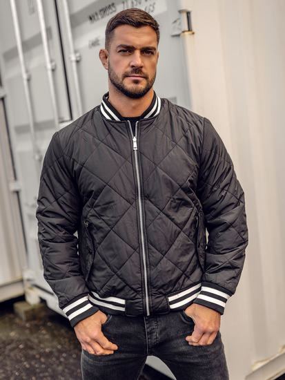 Chaqueta reversible de invierno tipo béisbol para hombre negro Bolf 3B105