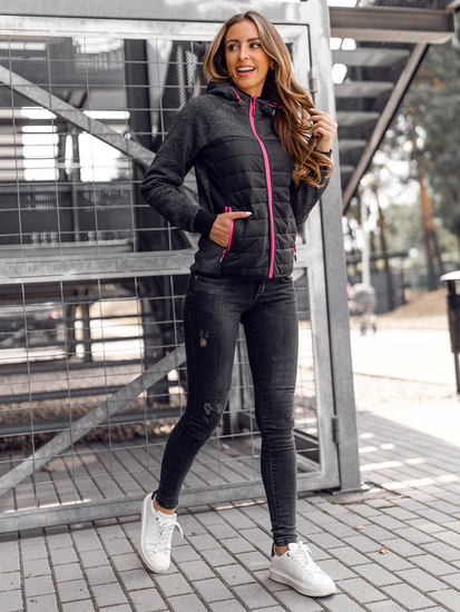 Sudadera/Chaqueta deportiva con capucha negra para mujer Bolf KSW4002A