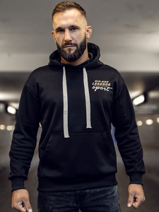Sudadera tipo canguro con capucha e impresión para hombre negro Bolf M280