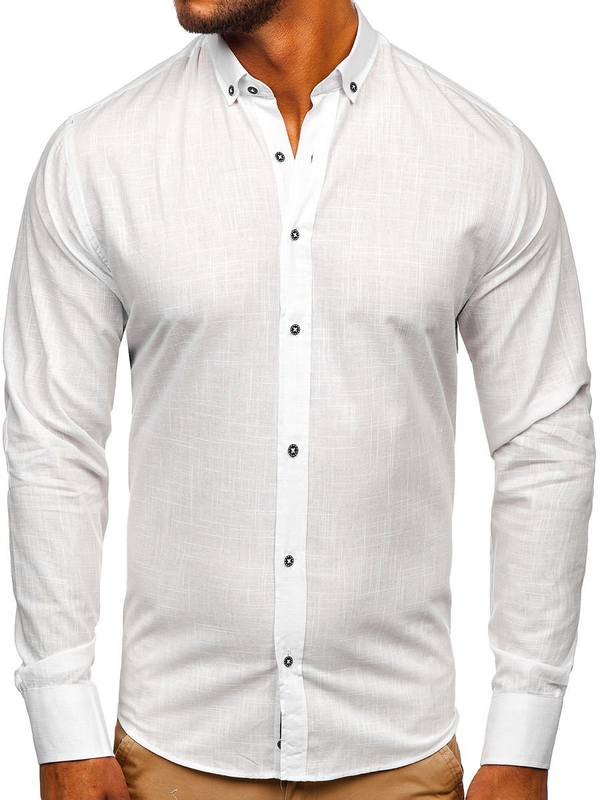 Camisa de algodón manga larga para hombre blanco Bolf 20701