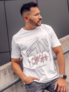 Camiseta algodón de manga corta con impresión para hombre blanco Bolf 14748A