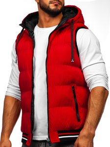 Chaleco acolchado, grueso y reversible con capucha para hombre rojo y negro Bolf 7127