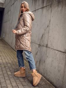 Chaqueta larga acolchada abrigo de invierno con capucha para mujer camel Bolf 5M3189