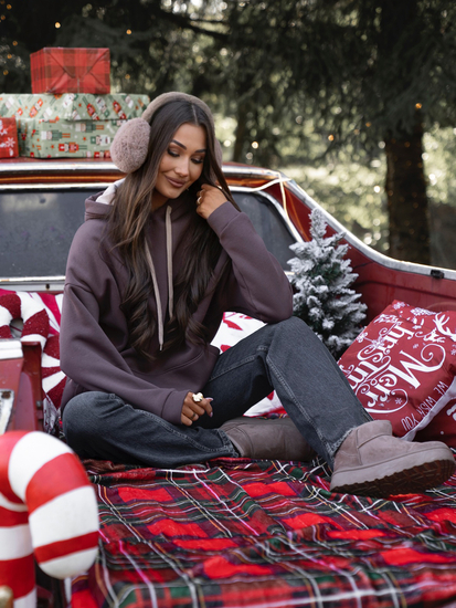 Sudadera con capucha y cuello canguro para mujer color chocolate Bolf 82131