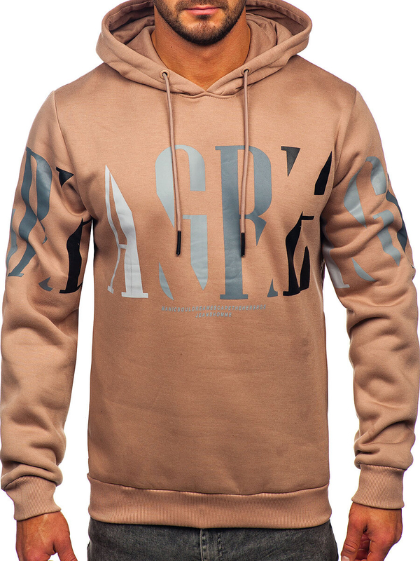 Sudadera con impresión con capucha para hombre beige Bolf LJ0571