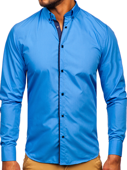 Camisa elegante de manga larga para hombre azul Bolf 7724-1