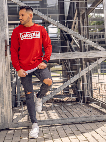 Sudadera con impresión sin capucha para hombre rojo Bolf 11115A