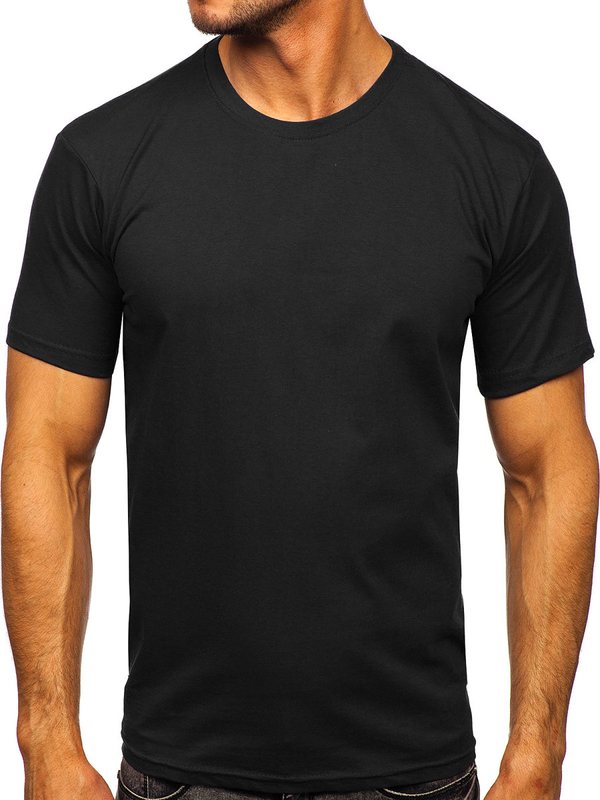 Camiseta de hombre de algodón negra sin estampado Bolf 192397