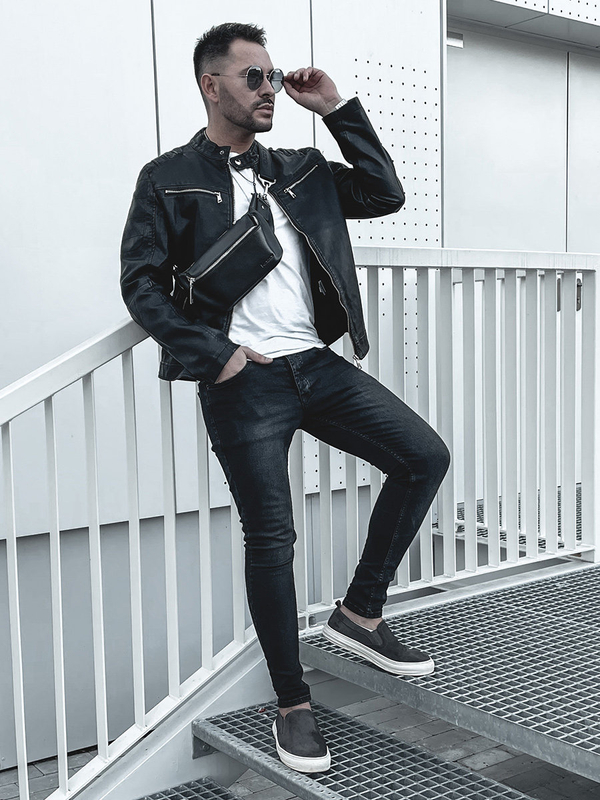 Chaqueta de cuero para hombre negro Bolf 1129