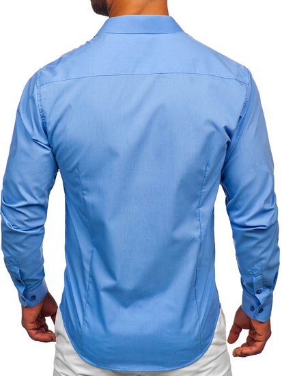 Azul Camisa elegante de manga larga para hombre Bolf 1703