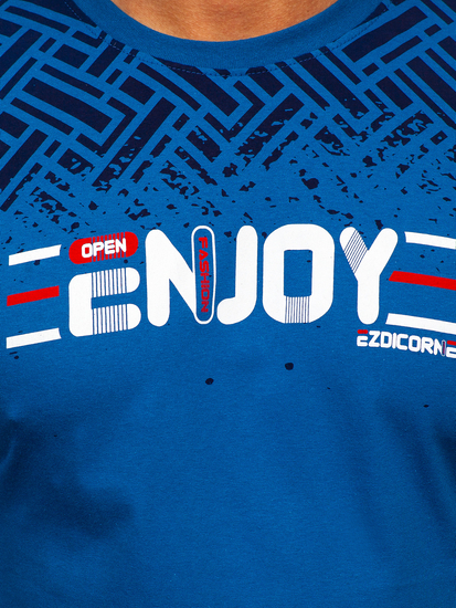 Camiseta algodón de manga corta con impresión para hombre azul Bolf 14720