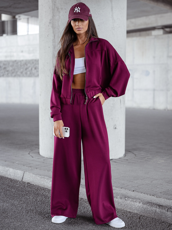 Conjunto de sudadera con cremallera de dos piezas para mujer color burdeos Bolf 821109