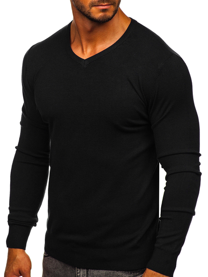 Hombre Jersey con cuello en V Negro Bolf YY03