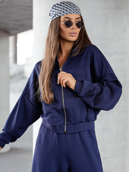 Chándal de dos piezas con cremallera para mujer color mantequilla azul marino Bolf 821109