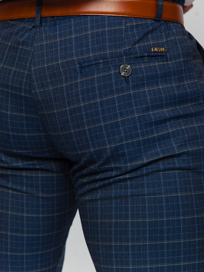 Pantalón chino de cuadros para hombre azul oscuro Bolf 0035