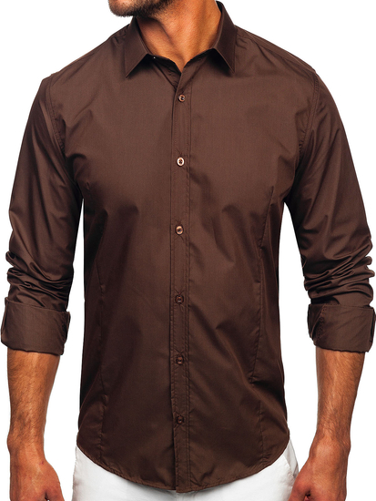 Camisa elegante de manga larga para hombre marrón Bolf 1703