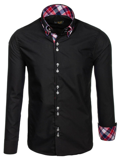 Camisa de manga larga elegante para hombre negra Bolf 2712