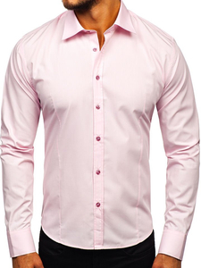 Camisa elegante rosa de manga larga para hombre Bolf 1703