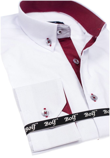Camisa elegante de manga larga para hombre blanco y burdeos Bolf 5722-1