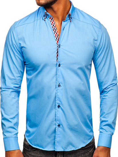 Camisa de manga larga para hombre azul oscuro Bolf 3707