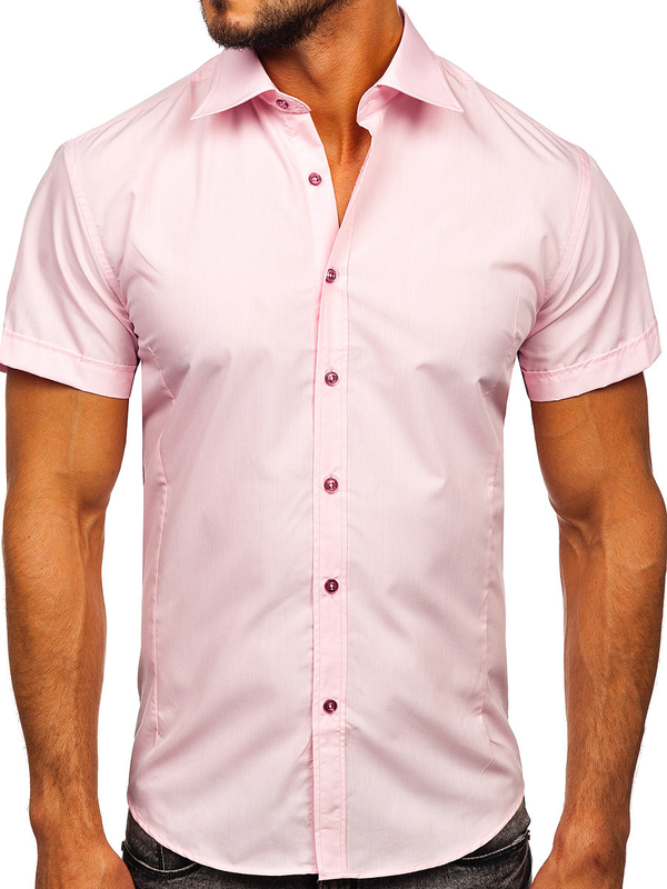 Camisa elegante de manga corta para hombre rosa Bolf 7501