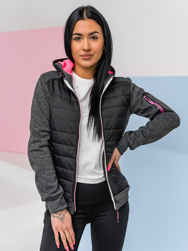 Chaqueta acolchada de entretiempo para mujer con capucha color negro Denley KSW4001