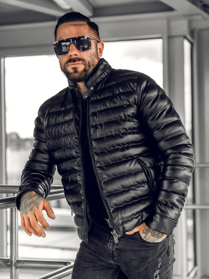 Chaqueta acolchada de cuero para hombre negro Bolf 5M796A