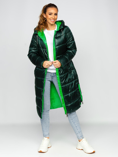 Chaqueta acolchada larga de invierno con capucha para mujer verde Bolf J9063