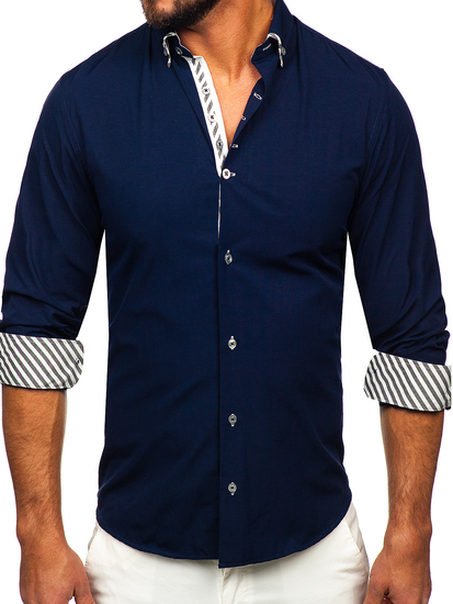 Camisa de manga larga para hombre azul oscuro Bolf 3762