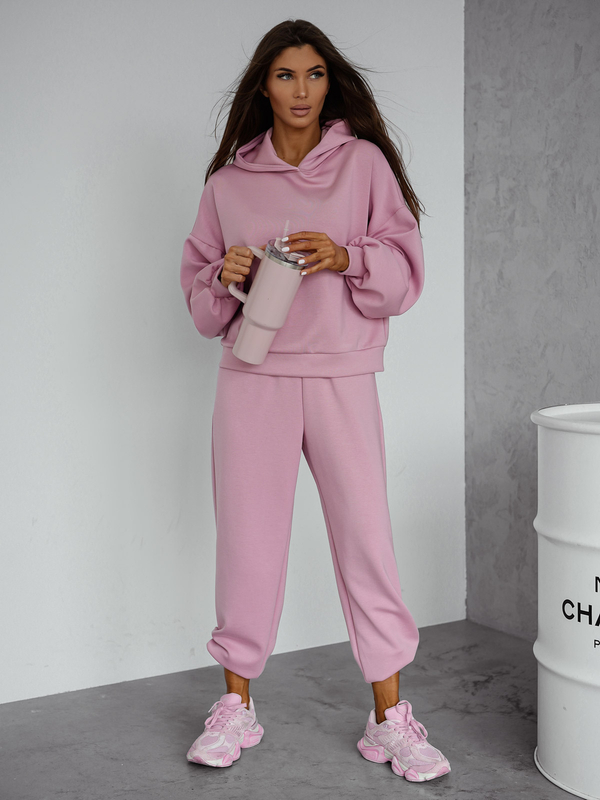 Conjunto de sudadera con capucha de dos piezas para mujer color rosa empolvado Bolf 525