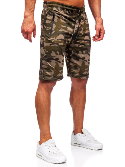 Pantalón corto de chándal camuflaje para hombre verde Bolf JX862