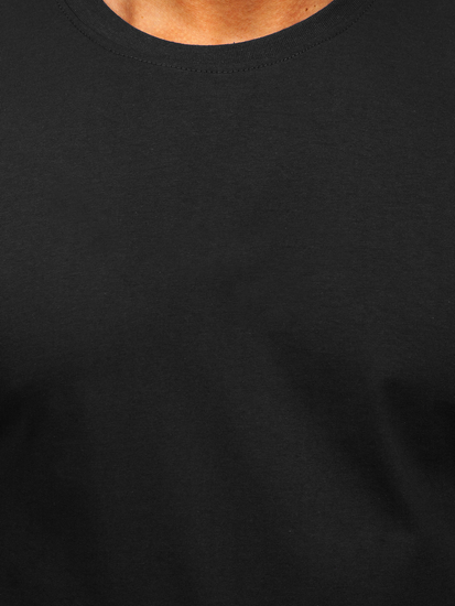 Camiseta de hombre de algodón negra sin estampado Bolf 192397