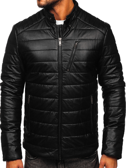 Chaqueta biker de cuero para hombre negro Bolf EX940