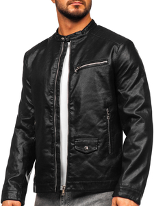 Chaqueta biker de cuero para hombre negro Bolf 11Z8021