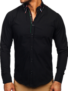 Camisa elegante de manga larga negra para hombre Bolf 2705