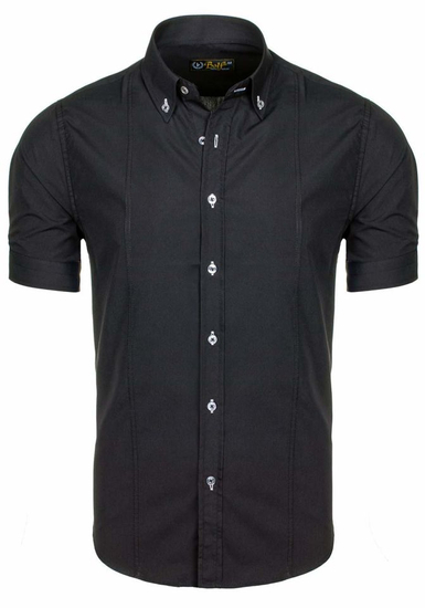 Camisa elegante de manga corta para hombre negro Bolf 5535