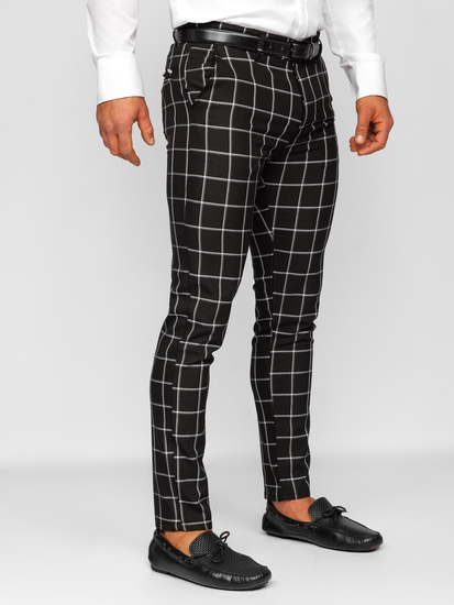 Pantalón chino de tela a cuadros para hombre negro Bolf 0046
