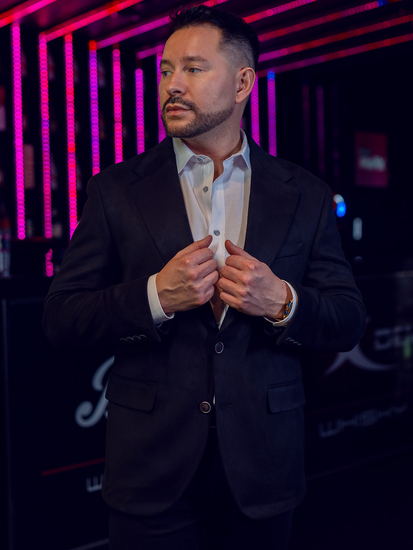 Americana de hombre de terciopelo negra Bolf 24410