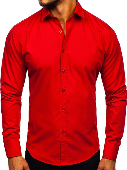 Camisa elegante roja de manga larga para hombre Bolf 1703